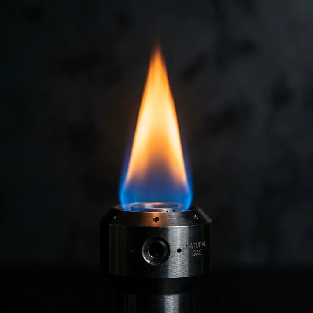 Nahaufnahme einer sauber brennenden blauen Erdgasflamme